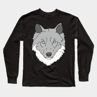 Grey and white Wolf head with blue eyes hand drawn Long Sleeve T-Shirt